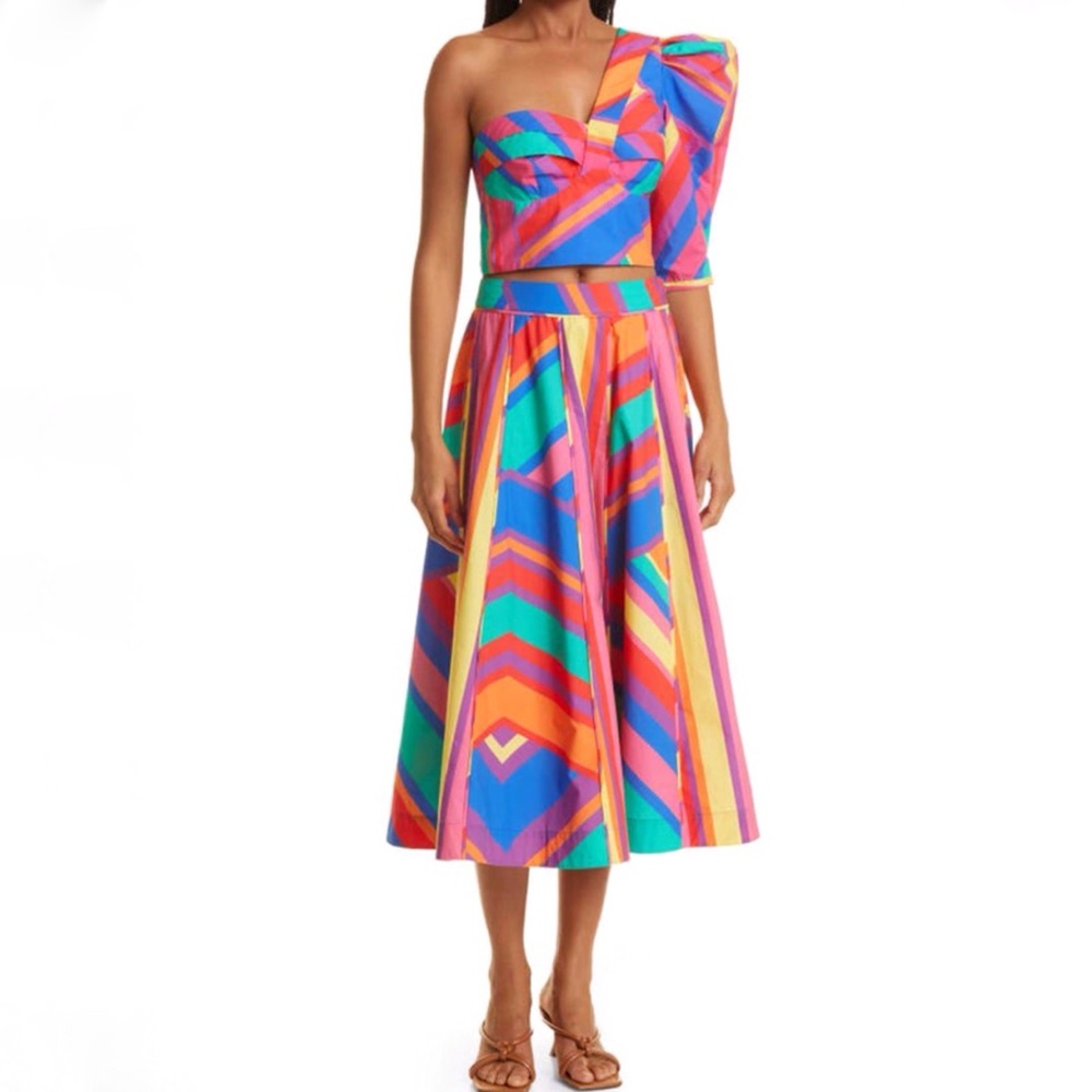 FARM RIO BRUNAS COLORFUL STRIPES COTTON MIDI SKIRT - Picture 7 of 9